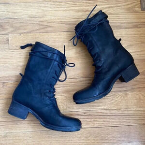 Elisa Nero sz EU 36 US black lace up with zip leather boots in great pre owned